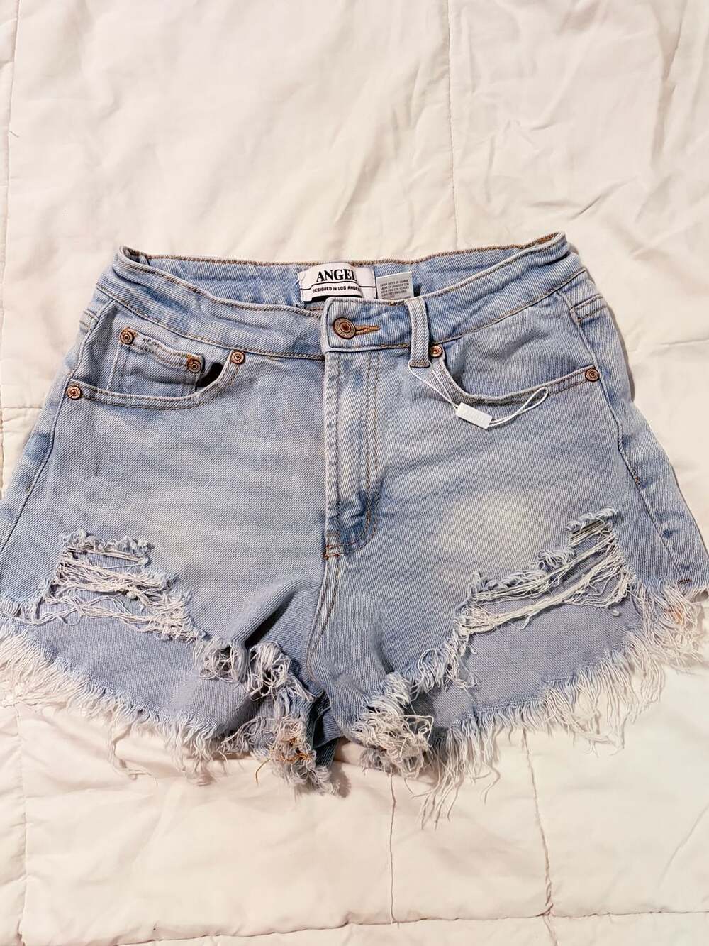 Angel Los Angeles Distressed Frayed Denim Shorts Slight Stretch Size XS